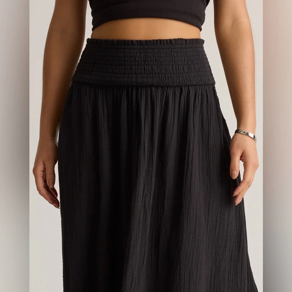 Quince Black Maxi Skirt with Smocked Waist NWT - Picture 6 of 14
